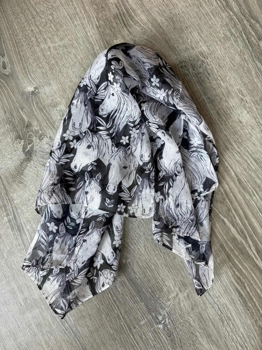 Horse Equestrian print bandana scarf handkerchief black & white western